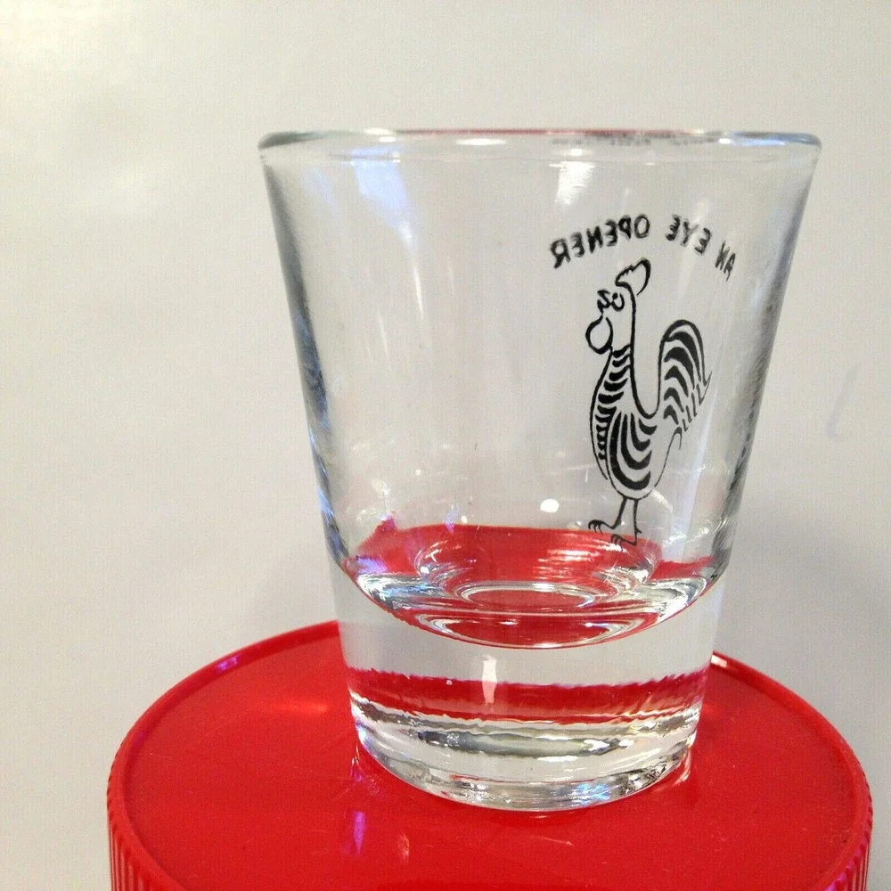 Vintage Collectable An Eye Opener Shot Glass Rooster on Front Anchor Hocking